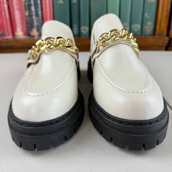 NWOT Anthropologie Ivory Lug Sole Platform Gold Chain Loafer Sz 7 MSRP $160 - Picture 5 of 10